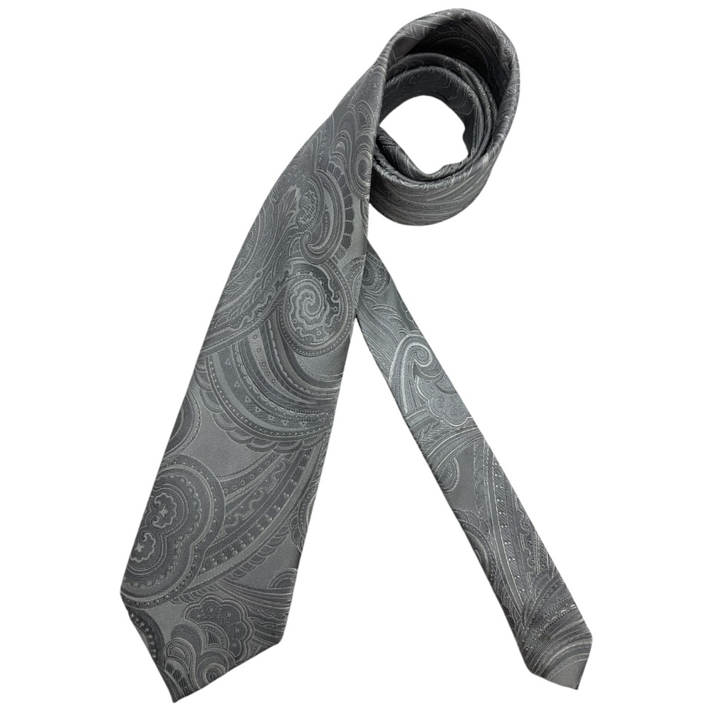 DONALD J. TRUMP XL Gray Paisley Silk DESIGNER Tie HANDMADE